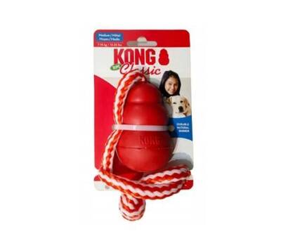KONG® Classic with Rope - giocattolo per cani in gomma con corda, rosso