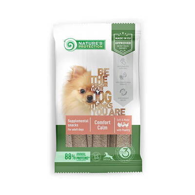 NATURES PROTECTION Snacks Comfort Calm Adult Poultry 160g dog Snack di pollame, strisce larghe