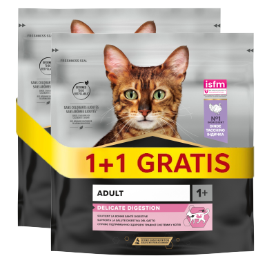 PRO PLAN Delicate Digestion cibo per gatti ricco di tacchino 400+400g GRATIS