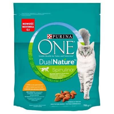 Purina One Dual Nature Spirulina Alimento per gatti adulti con pollo 750g